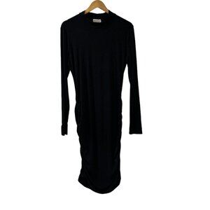 Popular 21 Long Sleeve Ruched Ribbed Bodycon Dress Black 3X